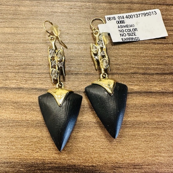 Alexis Bittar Black Lucite w/Crystals in Gold Tone Setting Dangle Earrings. NWT